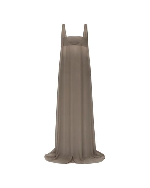 Rick Owens Natural Tank Gown Sheer-Panel Sleeveless Silk Maxi Dress