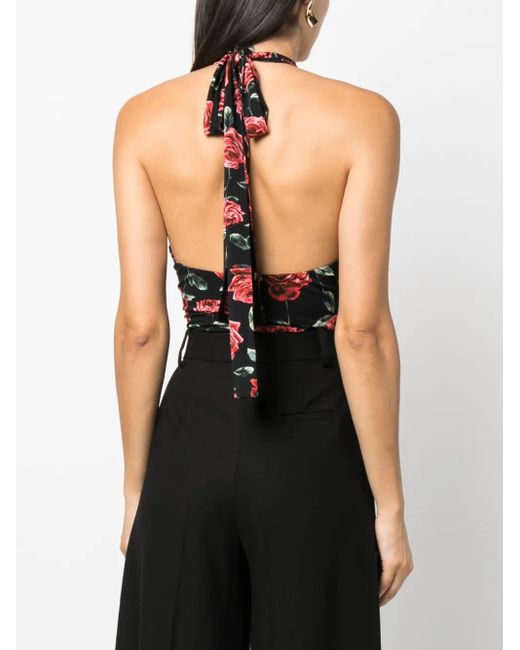 Magda Butrym Red Floral-Print Keyhole-Neck Bodysuit