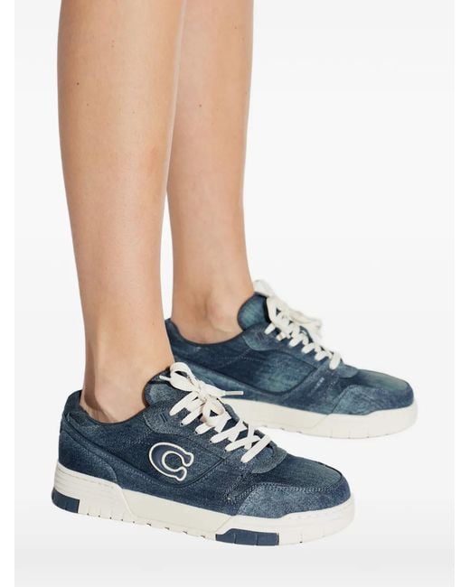COACH Blue Denim-Effect Logo-Patch Sneakers