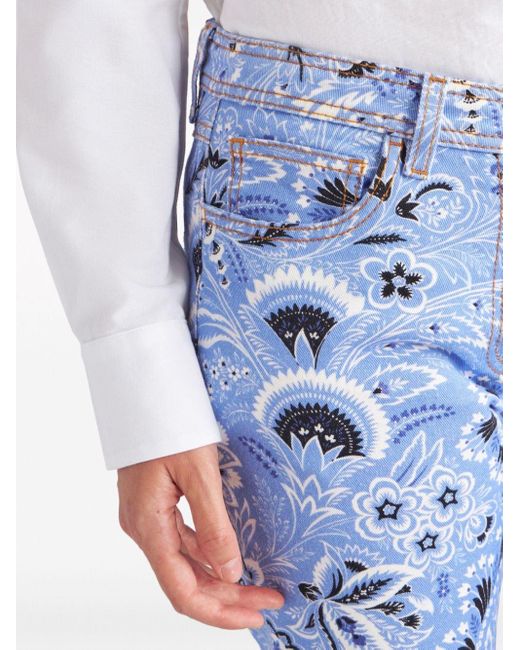 Etro Blue Skinny-Jeans mit Bandana-Print