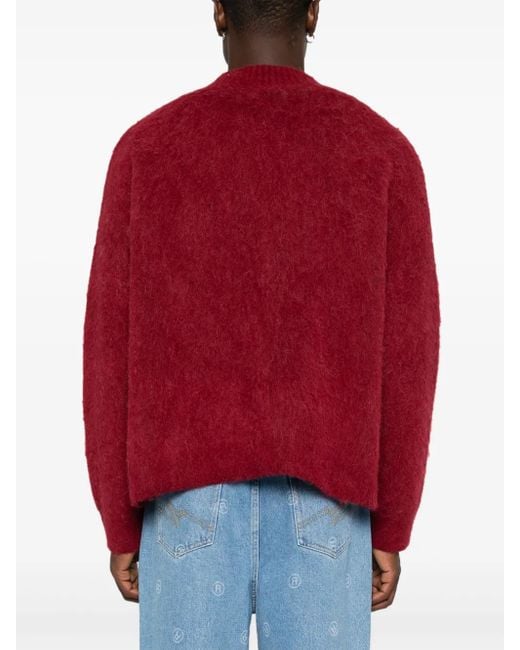 Martine Rose Red Brushed V-Neck Sweater