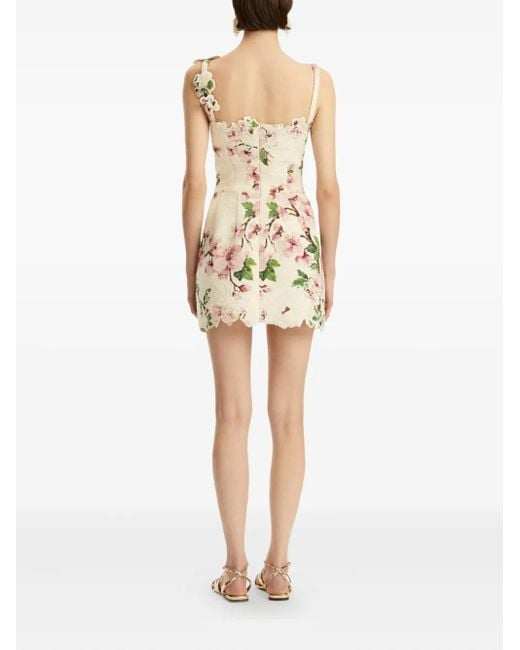 Abito Corto Con Pizzo A Fiori di Oscar de la Renta in Natural