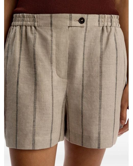 12 STOREEZ Natural Striped-Pattern Elasticated-Waistband Shorts