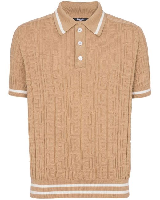 Balmain Natural Monogram-jacquard Polo Shirt for men