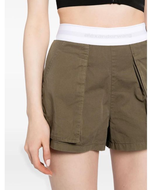 Alexander Wang Natural Logo-Waistband Cotton Cargo Shorts