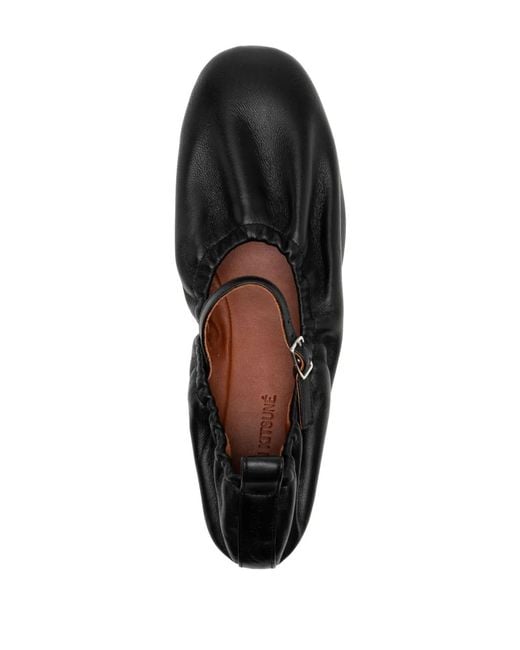 Maison Kitsuné Black Leather Flat Ballerina Shoes