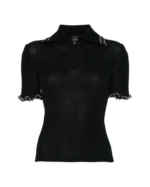 Pinko Black Keyhole-Collared Polo Shirt