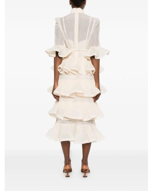 Zimmermann White Ruffled Layered Midi Dress