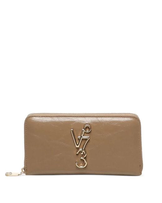 V73 Natural Logo-Plaque Zip-Around Wallet
