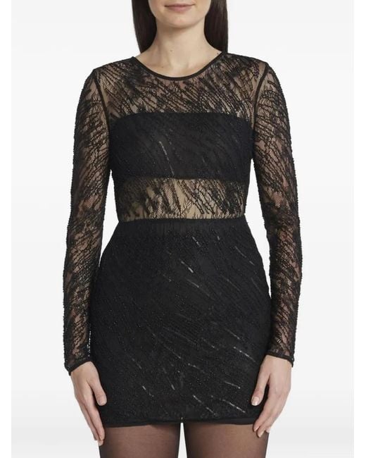 Patrizia Pepe Black Sequin-Embellished Lace-Overlay Mini Dress