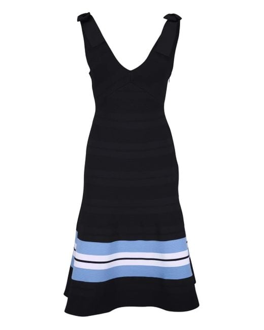 Carolina Herrera Black Striped V-Neck Dress