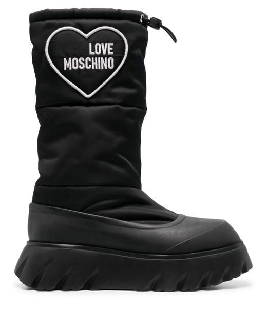 Love Moschino Black Padded Heart-Patch Ankle Boots