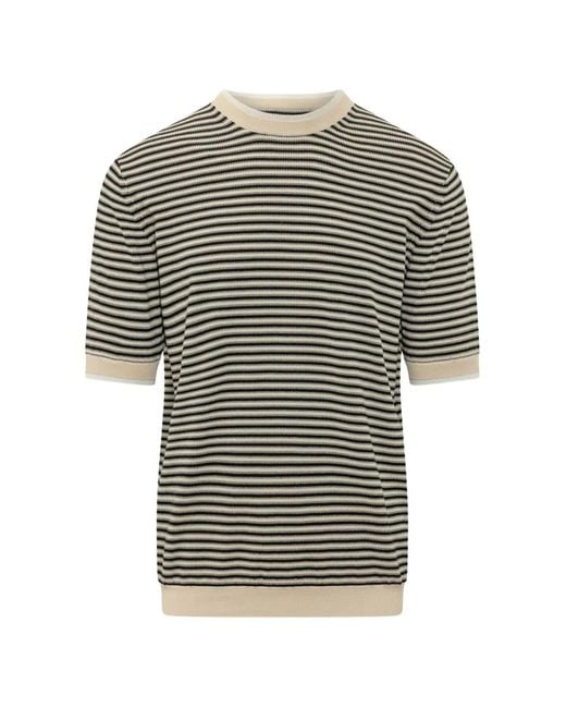 Hōsio Gray Striped Short-Sleeve Sweater for men
