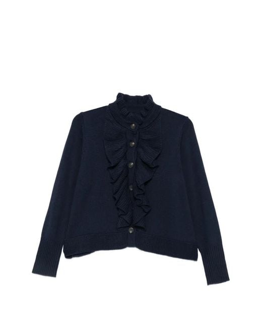 Psophia Blue Ruffled-Trim Cardigan