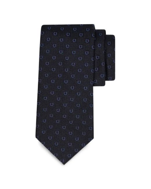 Ferragamo Blue Gancini Silk Jacquard Tie for men