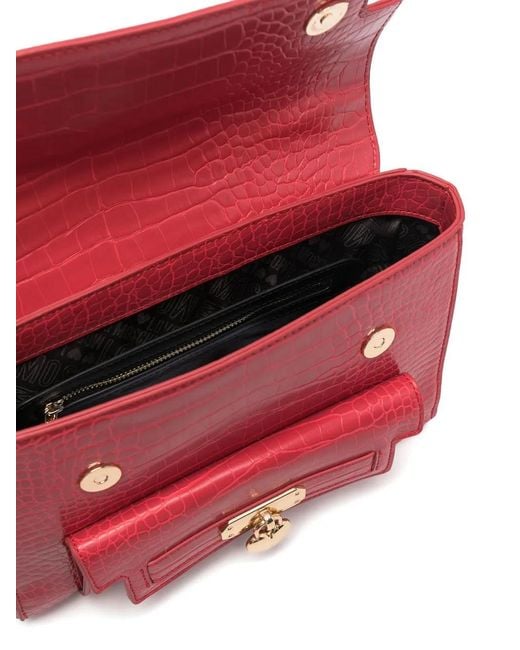 Love Moschino Red Crocodile-Embossed Tote Bag