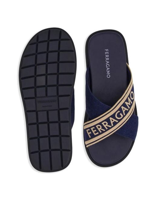 メンズ Ferragamo クロスストラップ サンダル Blue