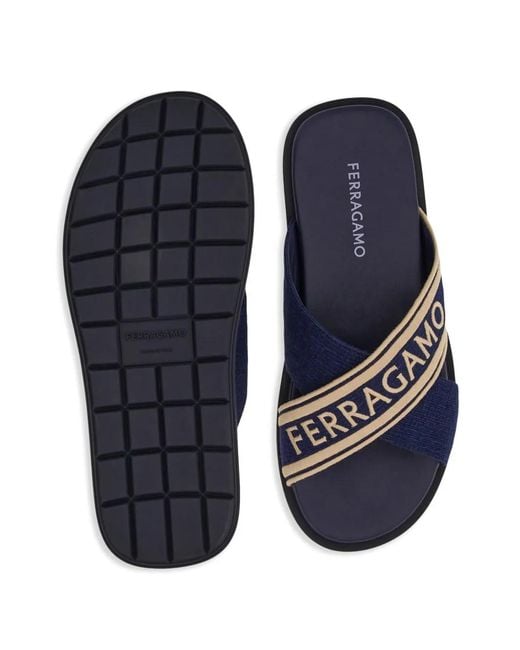 Ferragamo Blue Crossover-Strap Cotton Sandals for men