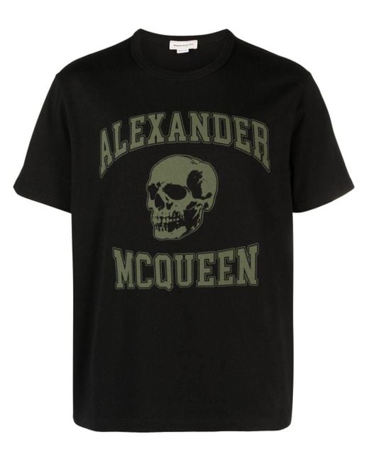 Camiseta con calavera estampada Alexander McQueen de hombre de color Black