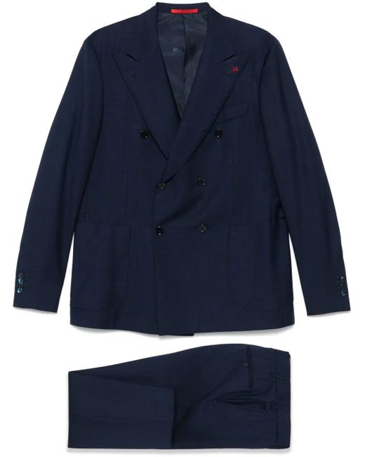 メンズ Isaia チェック スーツ Blue