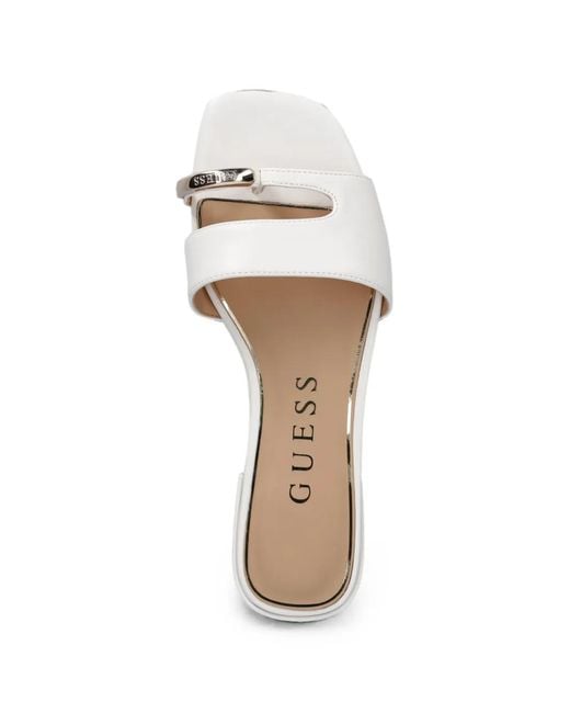 Guess White Tablita Logo-Plaque Toe-Strap Slide Sandals