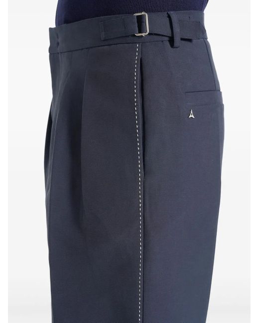 Manière De Voir Blue Nolan Twin-Pleat Stitch-Detail Trousers for men