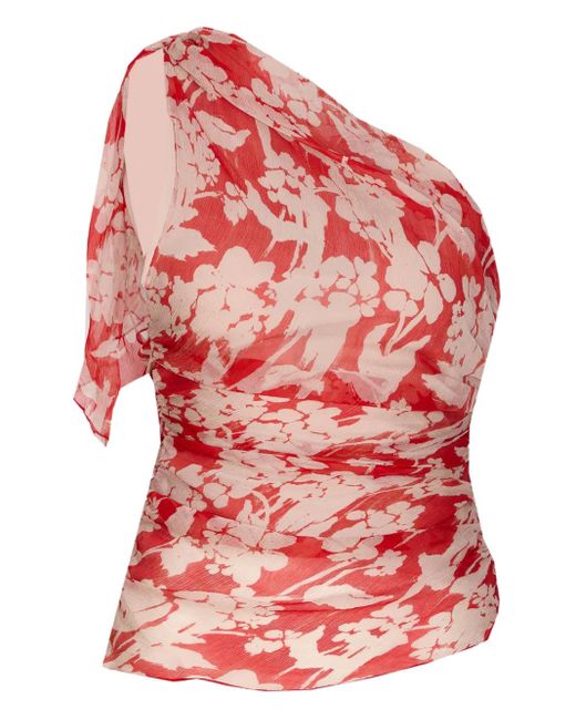 Victoria Beckham Red One-Shoulder Draped Blouse
