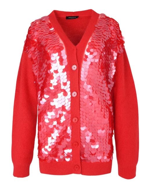 Fabiana Filippi Red Sequin-Embellished Cardigan