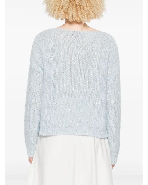 ERMANNO FIRENZE White Sequin Lace-Insert Sweater