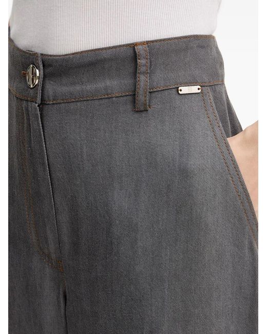 Fracomina Gray Contrast-Stitch Wide-Leg Palazzo Pants