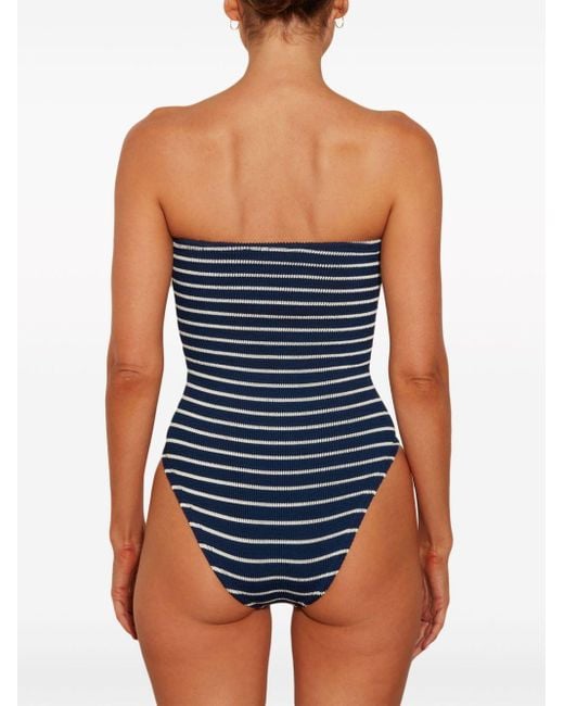 Hunza G Blue Brooke Strapless Seersucker Swimsuit