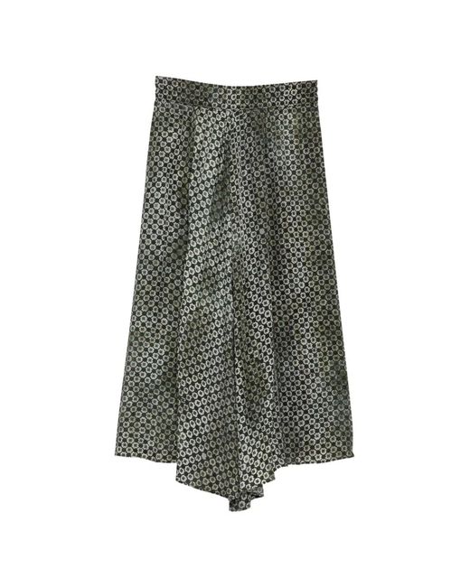 Ziggy Chen Gray Geometric-Print Drawstring Skirt
