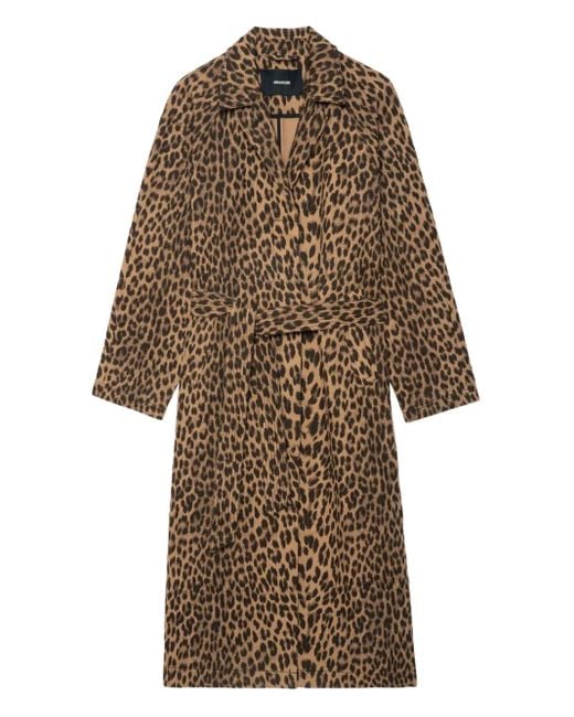 Zadig & Voltaire Natural Leopard-Print Belted Coat