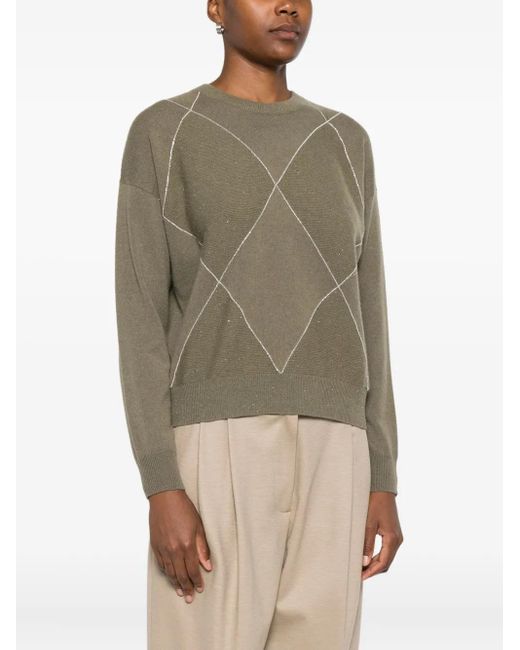 Peserico Green Diamond-Pattern Sweater