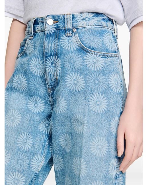 Sandro Blue Jean Ample À Fleurs