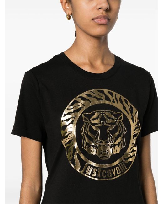 Vestido estilo camiseta con estampado Tiger Head Just Cavalli de color Black