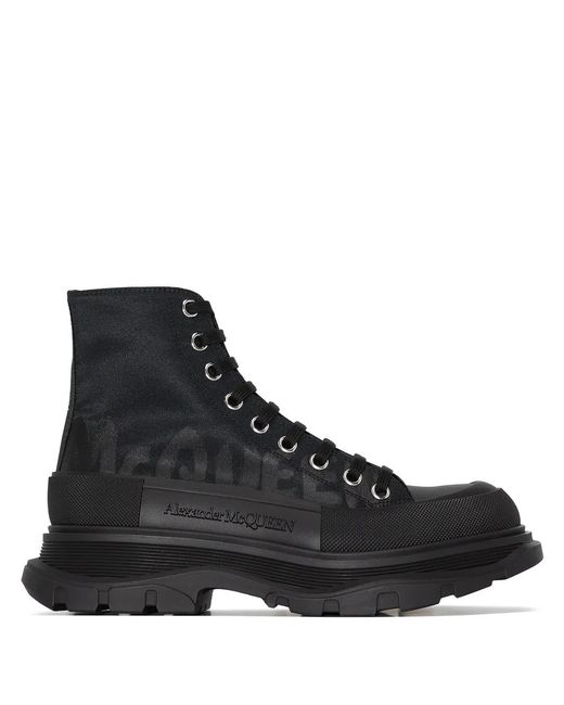 McQueen Black Tread Slick Lace-Up Boots
