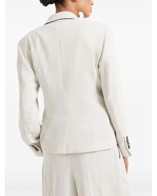 Brunello Cucinelli White Linen Sparkling Canvas Blazer With Monili