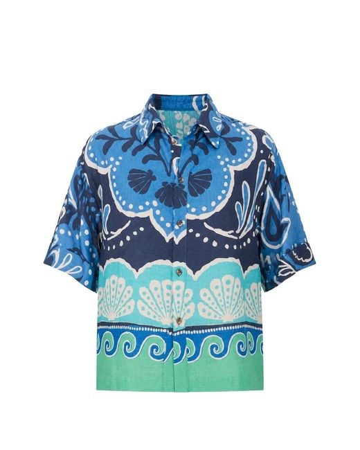 Banana Moon Blue Seashell-Print Short-Sleeve Shirt