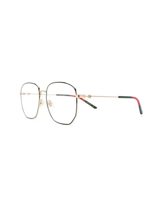 Gucci Black Web Detail Hexagonal-Frame Glasses
