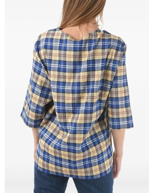 Woolrich Blue Plaid Monogram-Patch Blouse