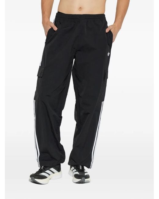 Adidas Black Logo-Embroidered Side-Stripe Cargo Pants for men