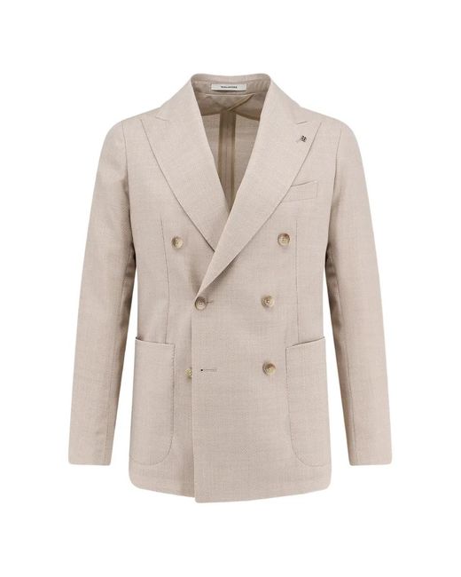 Tagliatore White Double-Breasted Herringbone Blazer for men