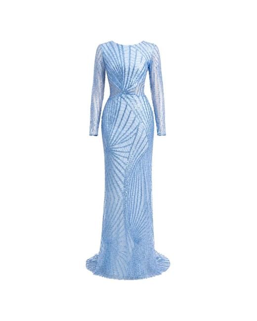 Gemy Maalouf Blue Beaded Sequin-Embellished Dress