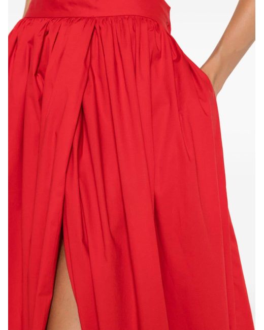 Adriana Degreas Red High-waisted Pleated Maxi Skirt