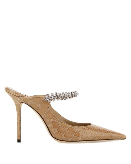 Jimmy Choo White Bing Embossed-Print Embellishment Mules