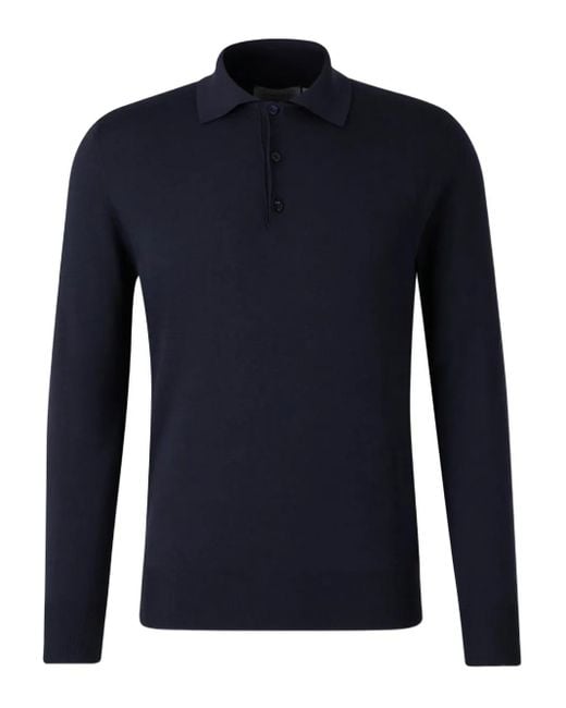Maglione A Maniche Lunghe E Colletto Stile Polo di Canali in Blue da Uomo