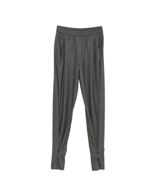 ANDAMANE Gray Buttoned-Cuff Elasticated-Waist Trousers