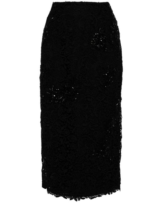 Carolina Herrera Black Lace-detailing Pencil Skirt
