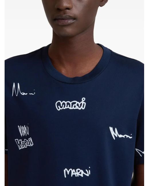 メンズ Marni ロゴ Tシャツ Blue